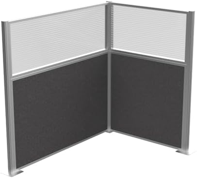 VERSARE Hush Panel Cubicle Kit 6′ x 4′ “L” Shape | W/Fluted Poly Window | Workstation Wall Partition | Privacy Desk Office Divider | Sound Dampening Fabric Panels Charcoal Gray