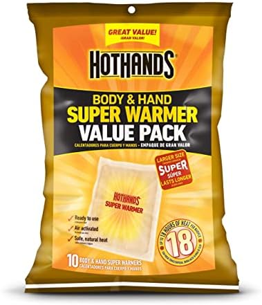 HotHands Body & Hand Super Warmers – Long Lasting Natural Odorless Air Activated Warmers – Up to 18 Hours of Heat – 10 Individual Warmers