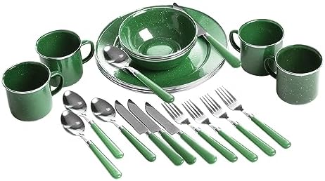 Stansport 24-Piece Enamel Camping Tableware Set