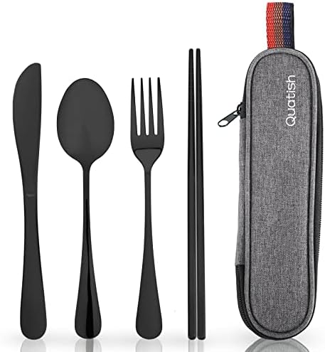 Travel Utensils with Case, Quatish Portable Silverware Set for Work, 304 Stainless Steel Reusable Travel Cutlery Set, Fork and Spoon Set for Camping, EDC Gadgets, Lunch Box for Men