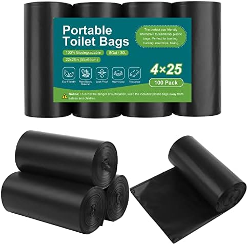 LITFP 100 Portable Toilet Bags, Thickened Biodegradable Camping Toilet Bags for Portable Potty, 8 Gallon Compostable Toilet Waste Bags Potty Bags for 5 Gallon Bucket Toilet Adults Outdoor Camping Car