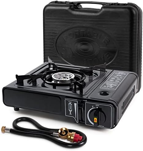 SHINESTAR Dual Fuel Stove with Butane & Propane Compatibility, Portable Camping Stove for Outdoor Cooking, Propane Adapter Hose and Carrying Case Included, 7800 BTUs Output