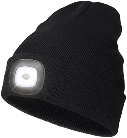 Rechargeable LED Beanie Headlamp Cap with 4 Lights for Men and Women