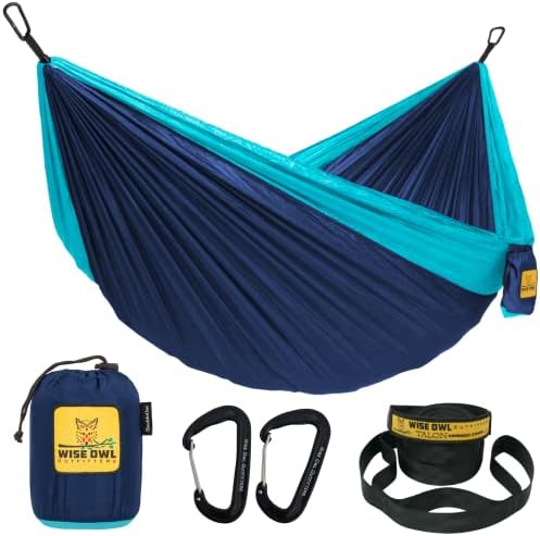 Wise Owl Outfitters Camping Hammock – Camping Essentials, Portable Hammock w/Tree Straps, Single or Double Hammock for Outside, Hiking, and Travel