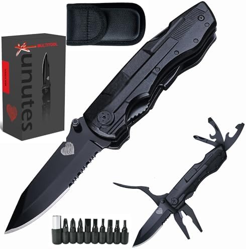 Unutes 14 in 1 Multitool Pocket Knife Set for Men, Gifts for Dad, Boyfriend, Tactical Multi Tool Plier with Nylon Sheath for Outdoor, Camping, Fishing, Survival, Work