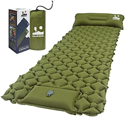 VALEHOWL Sleeping Pad for Camping, 79″ x 27″ Comfort Inflatable Camping Mattress with Pillow, Lightweight Sleeping Mat for Outdoor, Backpacking, Hiking