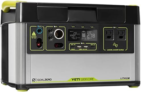 Goal Zero Yeti 1000 Core Portable Power Station, 1,000 W, Solar-Powered Generator (Solar Panel Not Included), USB-A/USB-C Ports and AC Outlets, Power for Camping and Tailgating