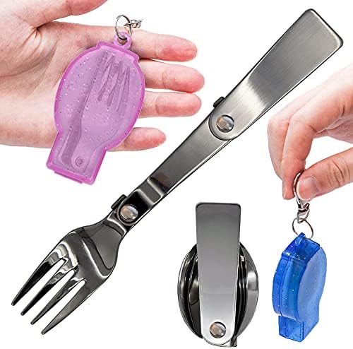 Acantha Foldable Fork and Spoon Set, Portable Folding Spoon and Fork Set with Two Plastic Storage Cases for Travel Camping Thermos, Outdoors Picnic