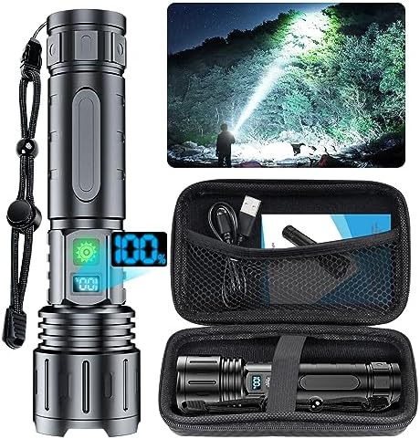 Flashlights 20000 High Lumens Rechargeable – 1500 Meters Long Beam Super Bright LED Flash Light with Power Display & IPX5 Waterproof for Camping, 20H Runtime,5 Modes,Zoomable Handheld Flashlight