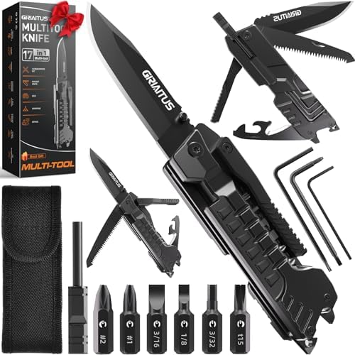 Multitool Knife 17 in 1Fire Starting Sticks, Bottle Opener, Saw Screwdrivers Bottle Opener, Whistle, Window Breaker and More -Perfect for Camping, Outdoorl, Survival and Everyday Use,Gifts for Men Dad