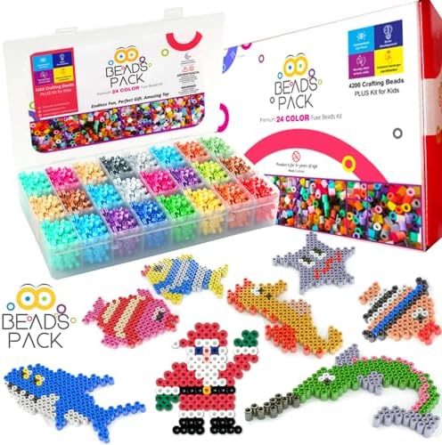 BeadsPack Fuse Beads Kit for Kids with 4200 Beads 5mm – 1 Pegboard, Tweezer, Pattern & Iron Paper – 24 Assorted Color Iron-On Melty Beads for Kids Crafts & Gift – Ideal for All Occasions