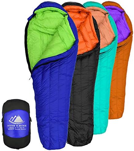 Hyke & Byke Eolus 0°F Cold Weather Mummy Hiking & Backpacking Sleeping Bag – Goose Down 800 FP 4 Season Sleeping Bags for Adults – Ultralight with Compression Stuff Sack