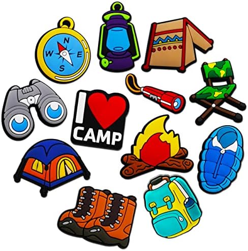 I Love Camping Shoe Charms for Croc Bubble Slides Sandals Clogs, Camp Outdoor Shoes Decorations for Boys Men Adult