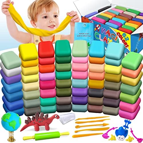 Modeling Clay Kit – 62 Colors Air Dry Magic Clay, Best Gift for Boys & Girls Age 3-12 Year Old, DIY Molding Kids, with Sculpting Tools, Decoration Accessories, Kids Art Crafts