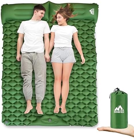 ROAMFREE Double Sleeping Pad for Camping – Ultralight & Portable Self Inflating 2 Person, Built-in Pillows & Foot Pump, Lightweight & Compact for Hiking, Backpacking – Includes Carry Bag, Repair Kit