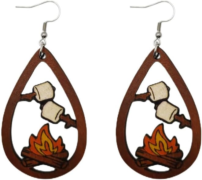 ROSTIVO Bonfire Earrings for Women and Girls Lightweight Wooden Dangle Earrings for Outdoor Lovers