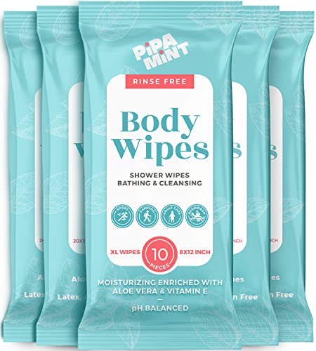 Body Wipes (5 Packs) 50 XL Shower Wipes Body Wipes for Adults Bathing, Traveling, Camping, Gym, Car, Elderly, Bedridden – Bath Wipes – Disposable Washcloths for Adults No Rinse